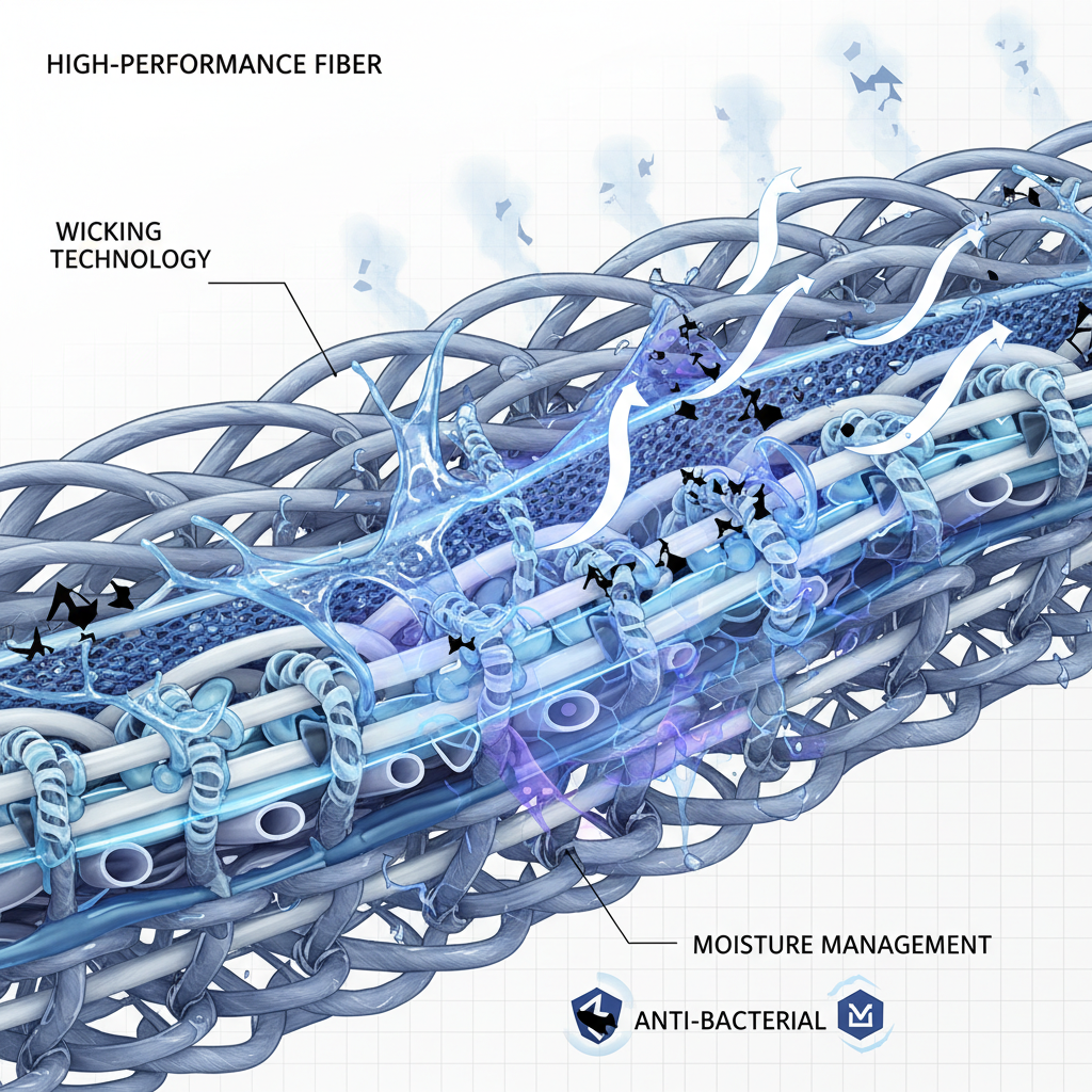 高科技布料的抑菌與吸濕排汗機制概念圖