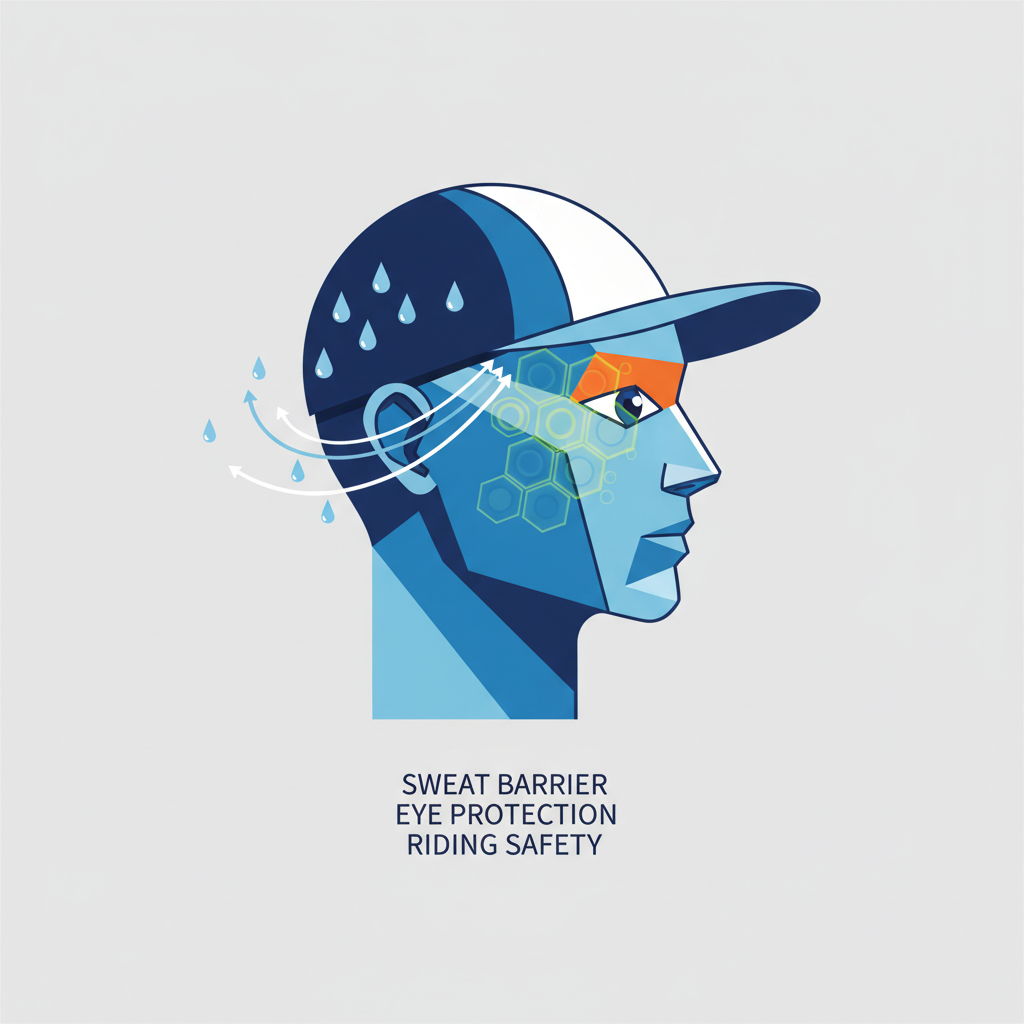 單車小帽吸收汗水防止流入眼睛的功能示意圖